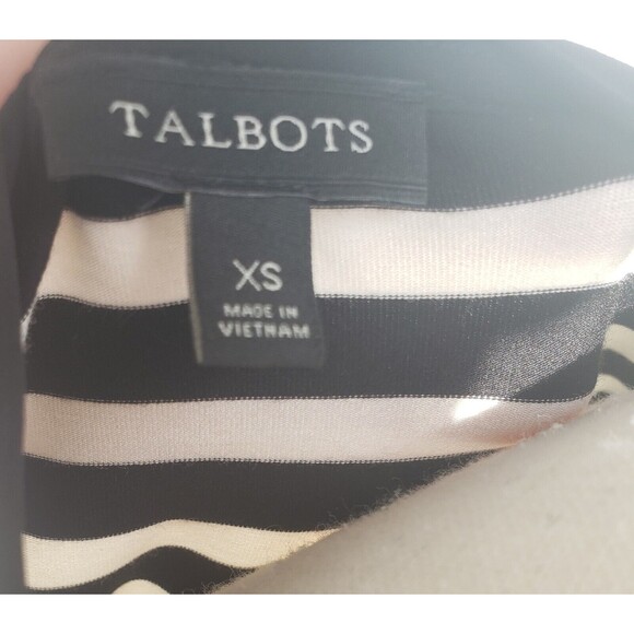 TALBOTS Knit Top Short Sleeve Stretchy Soft Bow Detail Black Striped Size XS - Picture 7 of 9